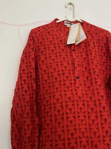 Men's Red Geometric Print Kurta