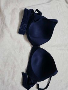 Navy Blue Lace Trim Bra