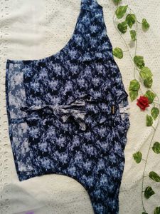 Blue Patterned Sleeveless Top