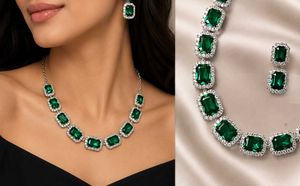 Stunning Emerald and Crystal Necklace Set