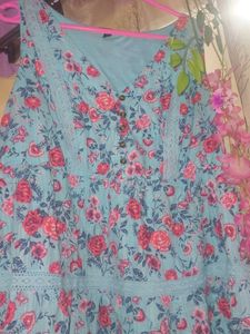 Floral Print Lace Trim V-Neck Tunic