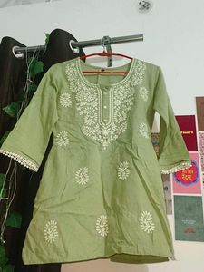 Beautiful Green Chikankari Short Kurti
