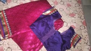 Beautiful Pink Saree with Blue Blouse