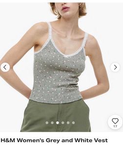 H&M Grey Floral Lace Trim Camisole Top