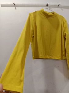 Mustard Yellow Mock Neck Cropped Top