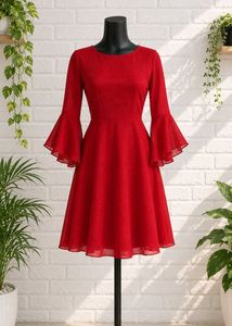 Elegant Red Flare Sleeve Dress
