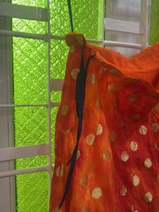 Vibrant Orange &amp; Gold Polka Dot Skirt