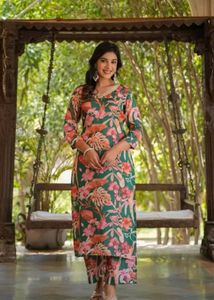 Floral Print Green Kurta Set