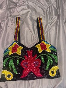 Sequin Embellished Black Crop Top
