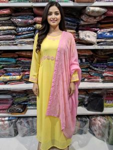 Yellow one pc with Pink Dupatta 2pc