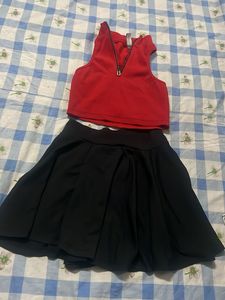 Red & Black Crop Top and Skirt Set