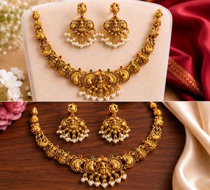 Antique Gold Plated Necklace & Earrings Set