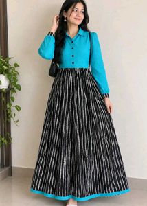 Stylish Teal & Striped Maxi Dress