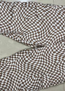 Brown Checkered Denim Baggy Jeans