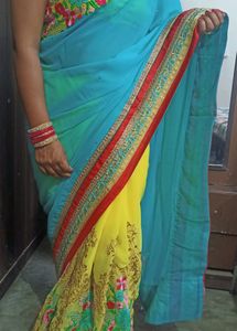 Beautiful Saree Yellow And Rama Green Combination