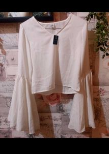 White Bell Sleeve Cropped Top
