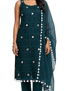 Teal Kurta Set with White Embellishments