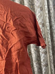 Orange Linen Blend Button-Up Top