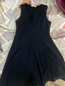 Navy Blue V-Neck Skater Dress