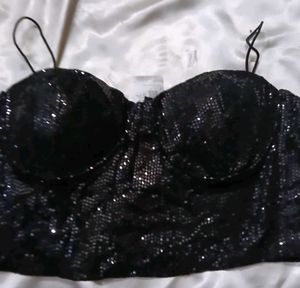 Sparkling Black Sequin Bustier Top