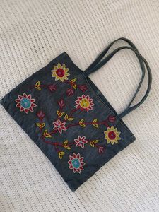 Embroidered Denim Tote Bag