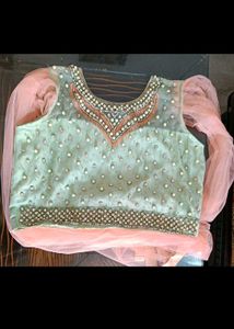 Elegant Peach Ethnic crop top and skirt