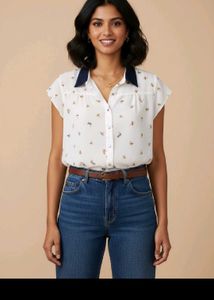 Cute Printed Button-Up Blouse
