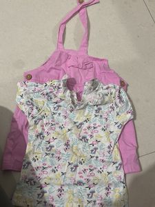 Cute Pink Overalls & Floral Top Set