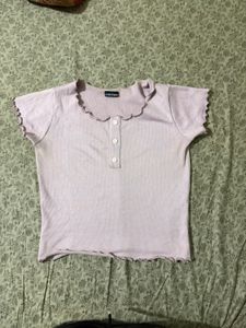 Lilac Ruffle Trim Button Up Top