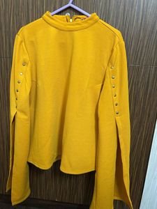 Yellow Split Sleeve Studded Top