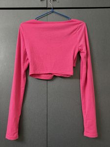 Hot pink Cropped Twist Front Top