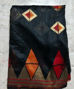 Black Saree with Geometric Print
