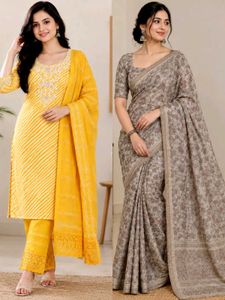 new silk saree with Kurta Set