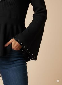 Black Peplum Top with Studded Sleeves
