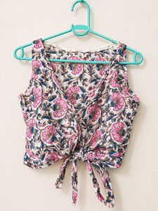 Floral Tie-Front Crop Top