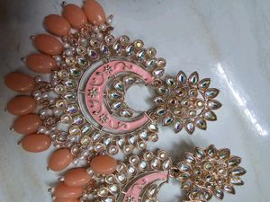 Elegant Pearl and Peach Jhumka Earrings