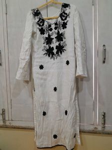 Elegant White Kurta with Black Embroidery