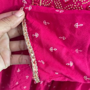pink tunic with mirror work yoke