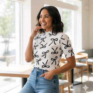 Bow Print Top Korean Style