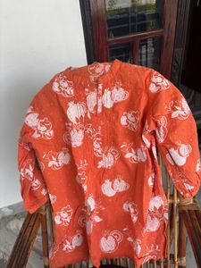 Orange Printed Cotton Short kurta M size
