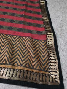 Red &amp; Black Saree with Gold Border
