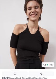 H&M Black Ribbed Cold Shoulder Top