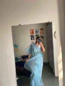 Beautiful Blue Organza Saree
