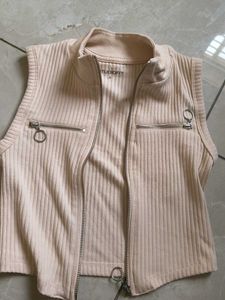 Ribbed Zip-Up Sleeveless Top