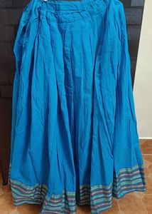 blue green fully stitched half saree