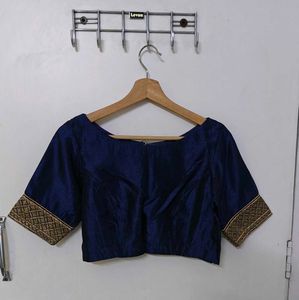 Elegant Blue Gold Embroidered Silk Saree