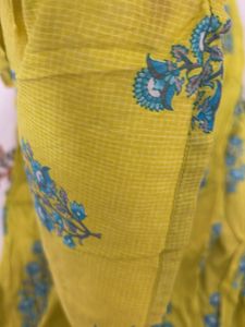 Vibrant Yellow Kurta with Blue Floral Print