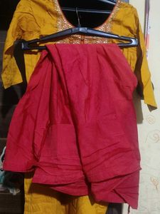 Yellow Kurta Set with Red Palazzo