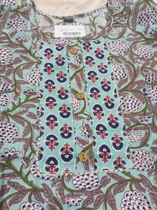Light Blue Floral Print Cotton Kurta