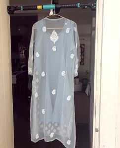Elegant Chikankari Grey Kurta